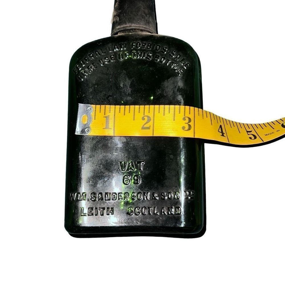 Antique Leith Scotland Black Glass Sanderson & Son Liquor Bottle Size 7” x 3.5”